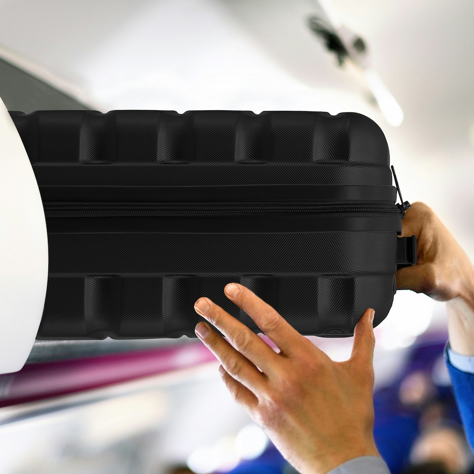 image 1 of Flight Knight Set of 3 Lightweight 4 Wheel ABS Hard Case Suitcases Cabin & Hold Luggage, 100+ Airlines Approved - easyJet, British Airways, Ryanair, Jet2 Blue | Navy