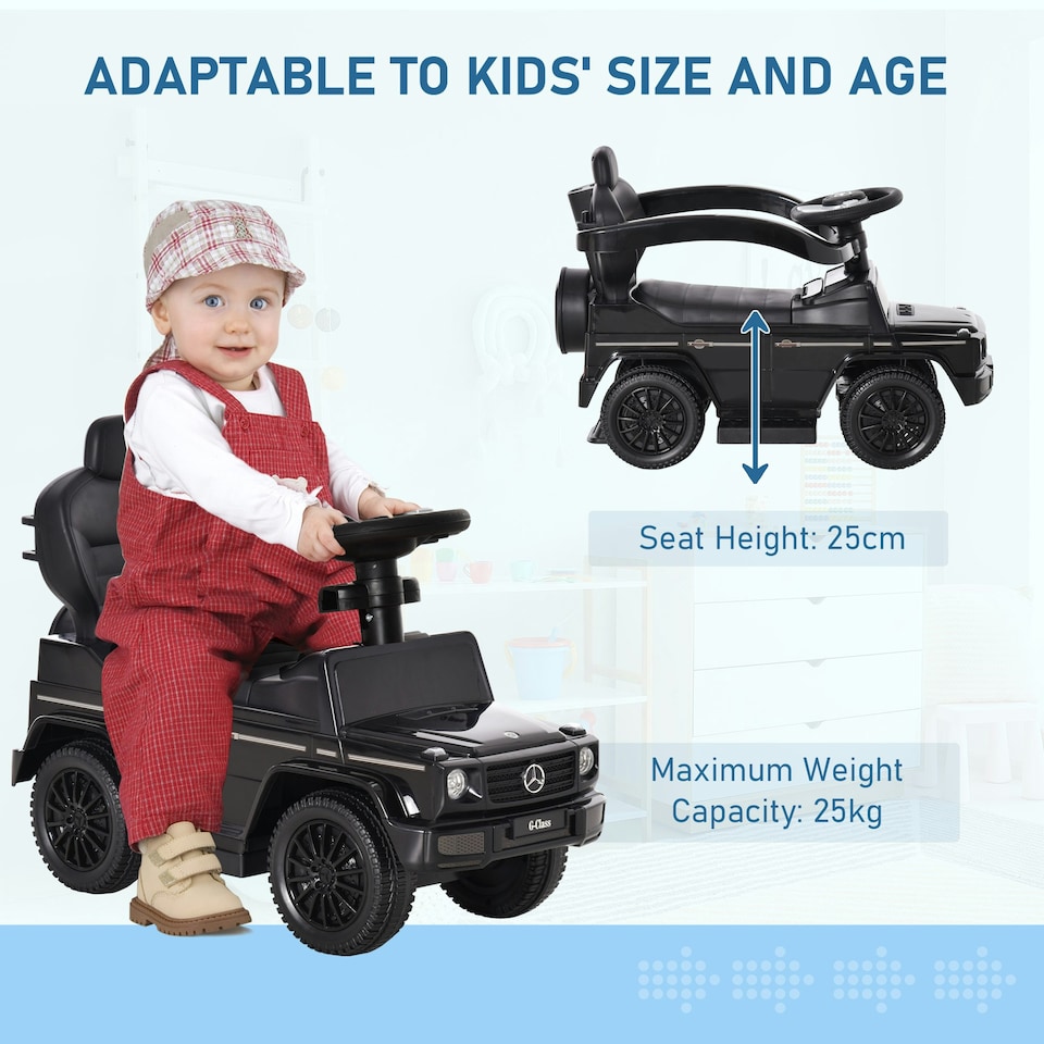 image 1 of HOMCOM Kids Ride-on Push Car 3 in 1 Benz G350 Baby Floor Slider Walker, Black