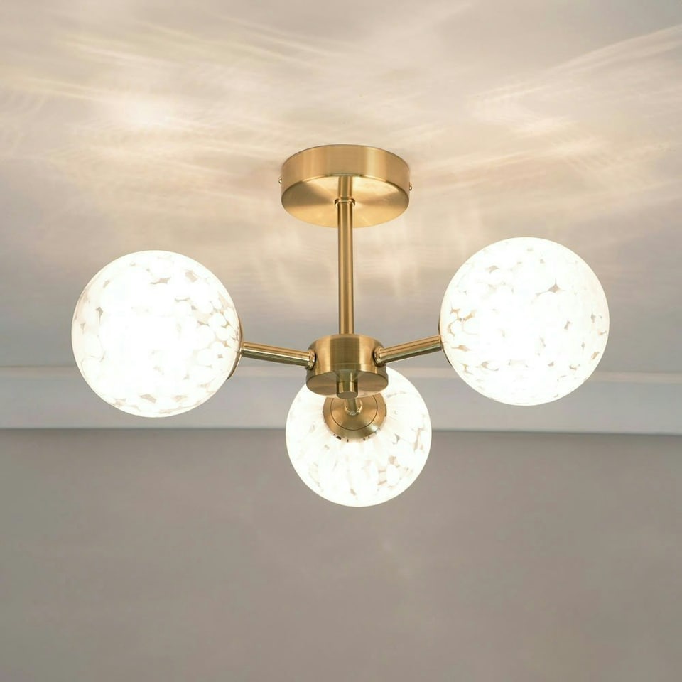 image 1 of ValueLights India White Confetti Glass 3 Way Flush Ceiling Light