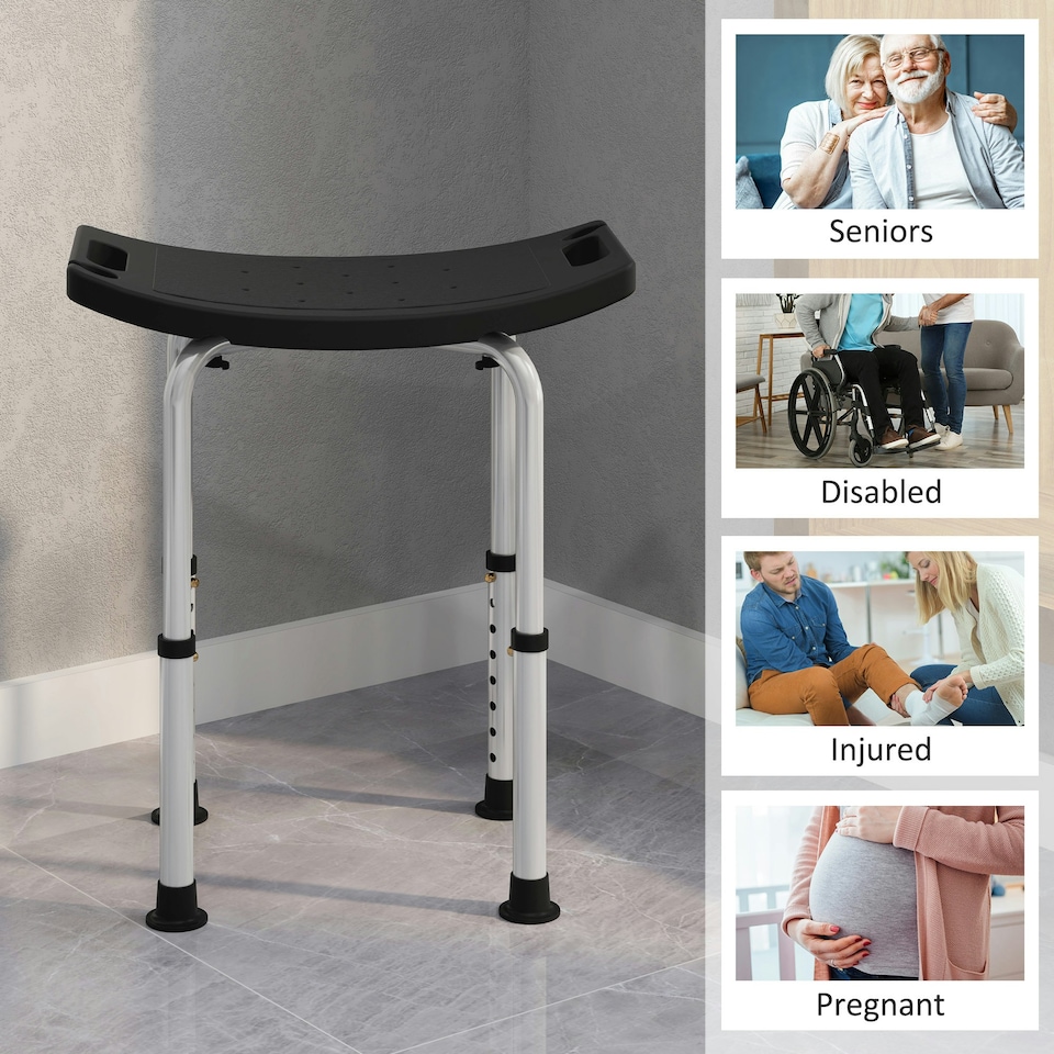 image 1 of HOMCOM Aluminium Shower Stool w/ Adjustable Height Non-Slip Bath Stool Black