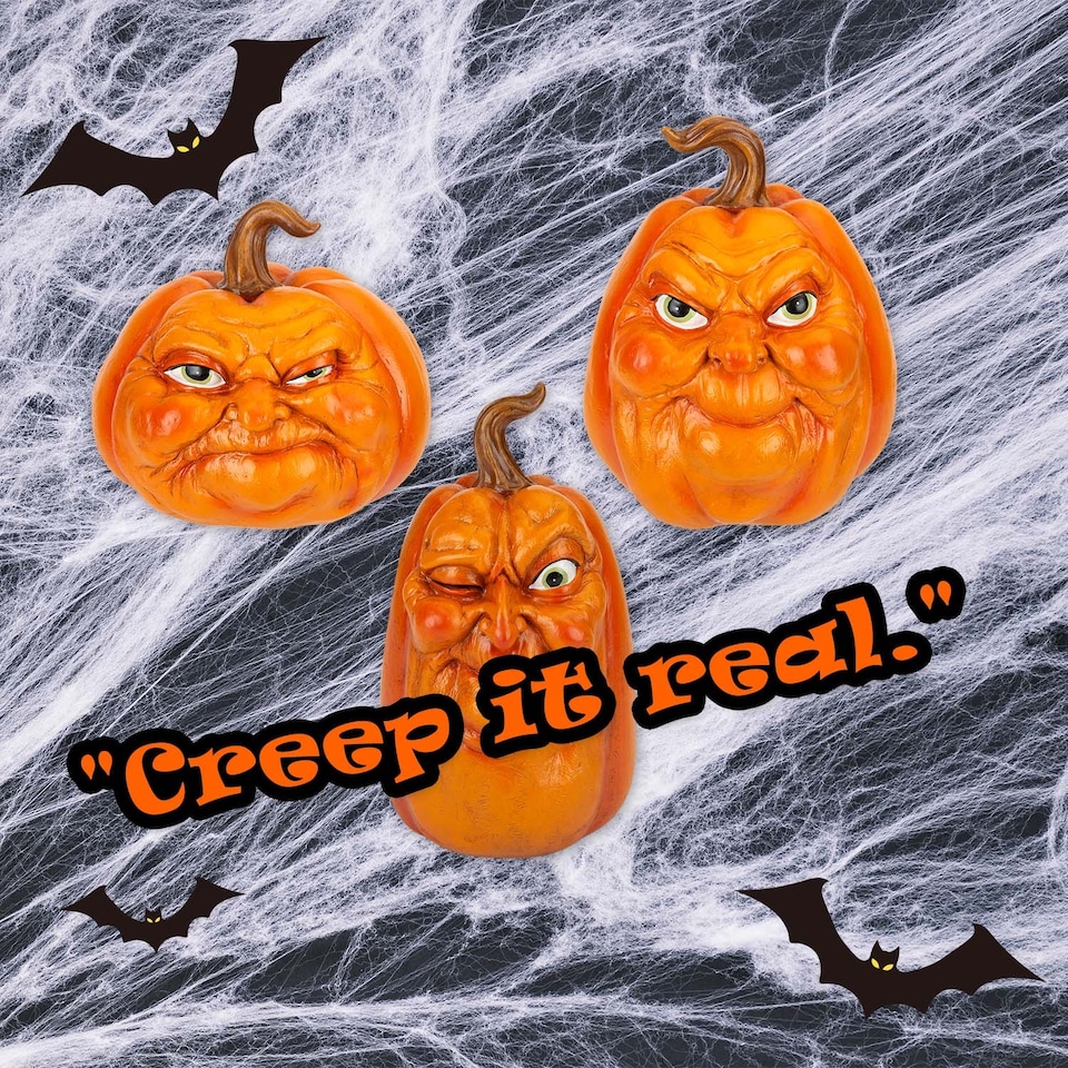 image 1 of vfm-estore Halloween Grumpkins Decorations Grumpy Pumpkins 3-Pack