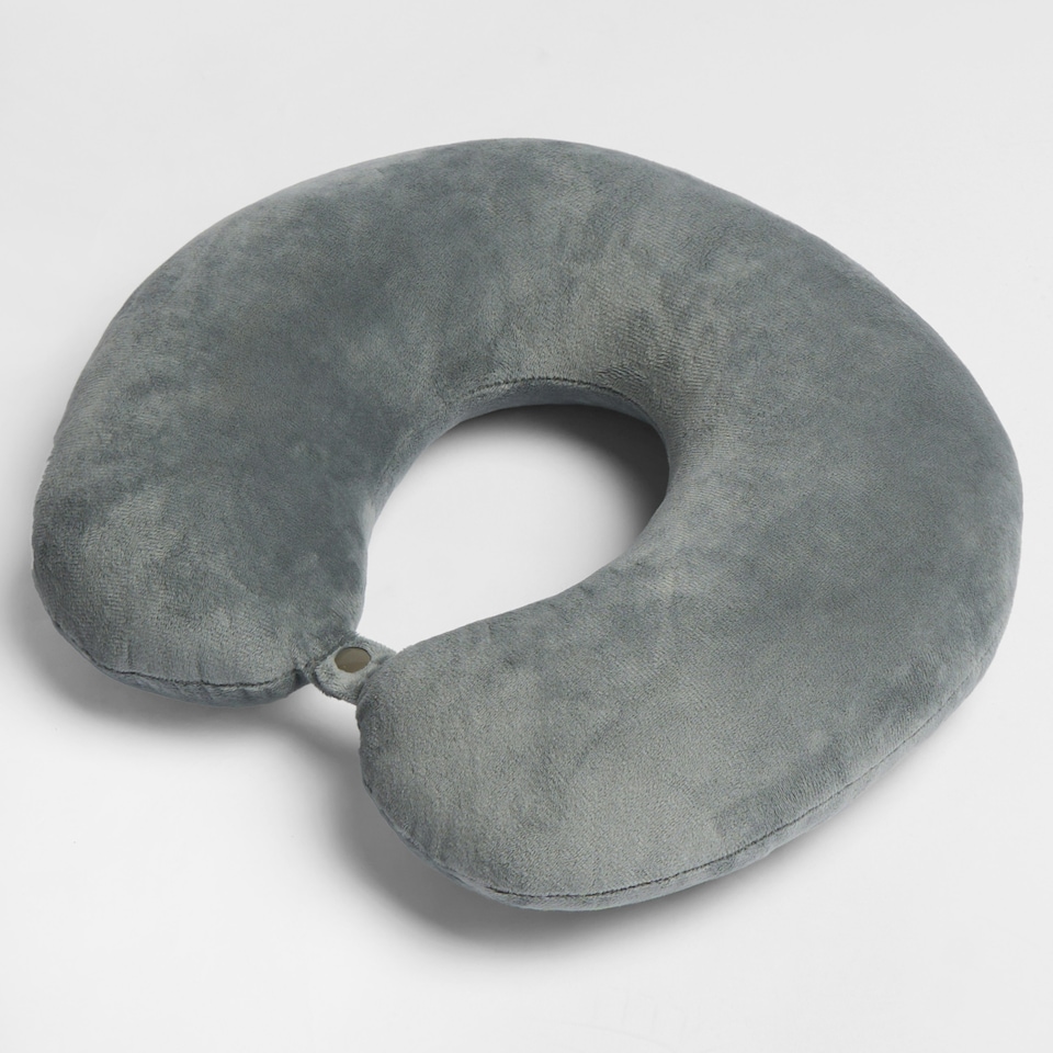image 1 of OHS Soft Plain Plush U-Shaped Comfort Support Travel Neck Pillow, Grey