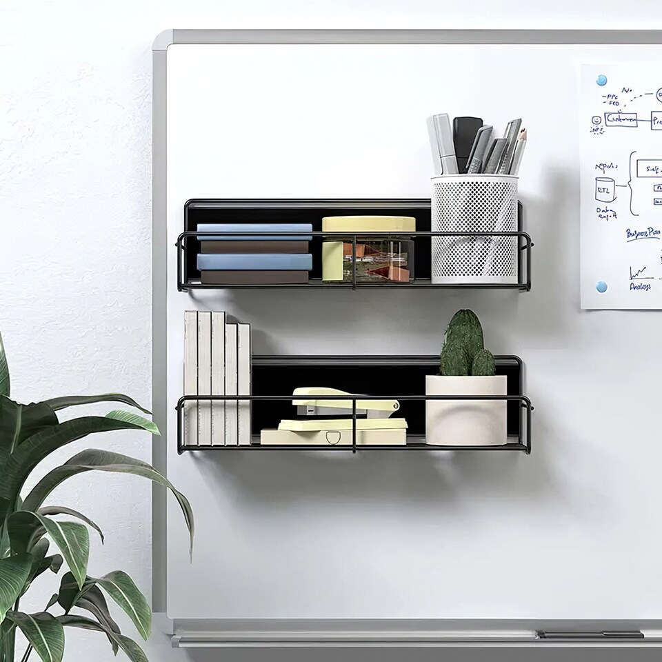 image 1 of Living and Home 2 Pcs Magnetic Fridge Storage Rack with Hooks | Black