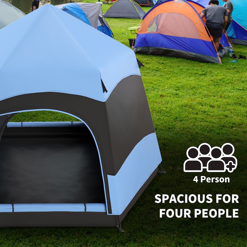 image 1 of Blue 4 Person Dual Layer Pop Up Camping Tent with Rainfly Outsunny