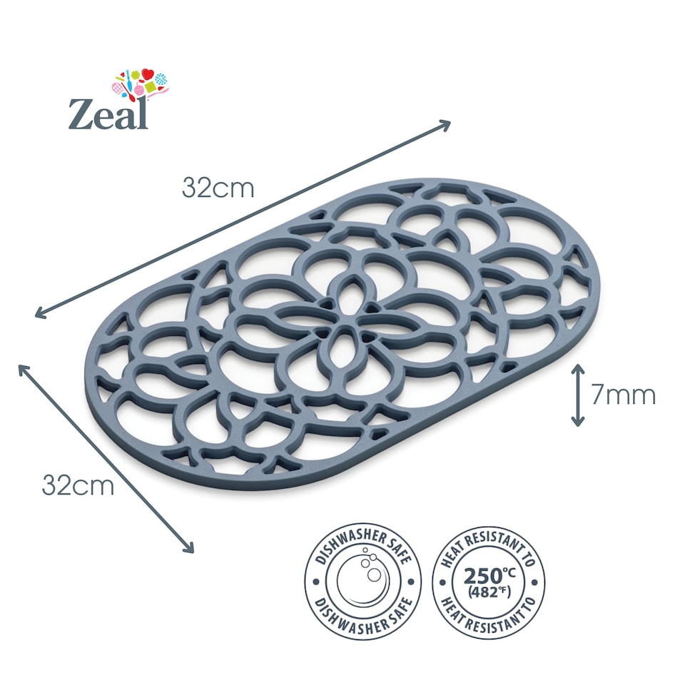 image 1 of Zeal Large Oval Silicone Heritage Trivet, 32cm, Provence Blue