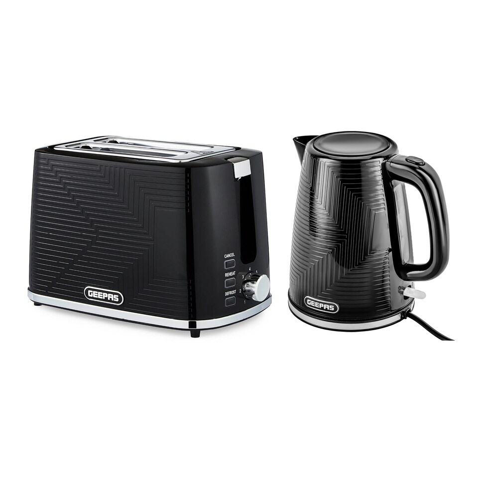 image 1 of GEEPAS 1.7L 3KW Cordless Electric Kettle, 900W 2 Slice Bread Toaster Combo Set Black
