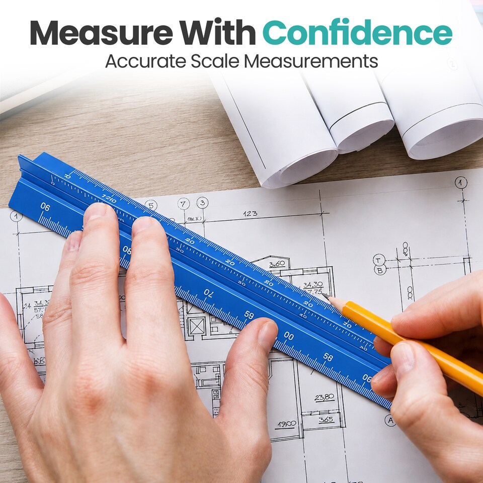 image 1 of 30cm Aluminium Triangular Ruler with 6 Precision Scales - 1pc