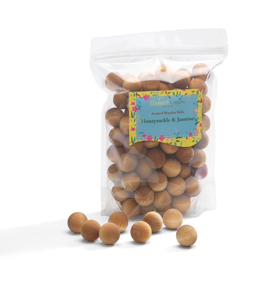 image 1 of Hassett Green London - Honeysuckle & Jasmine - Scented Wooden Balls Pack of 100 - Alternative to Pot Pourri, Diffusers, Sachets and Drawer Liners