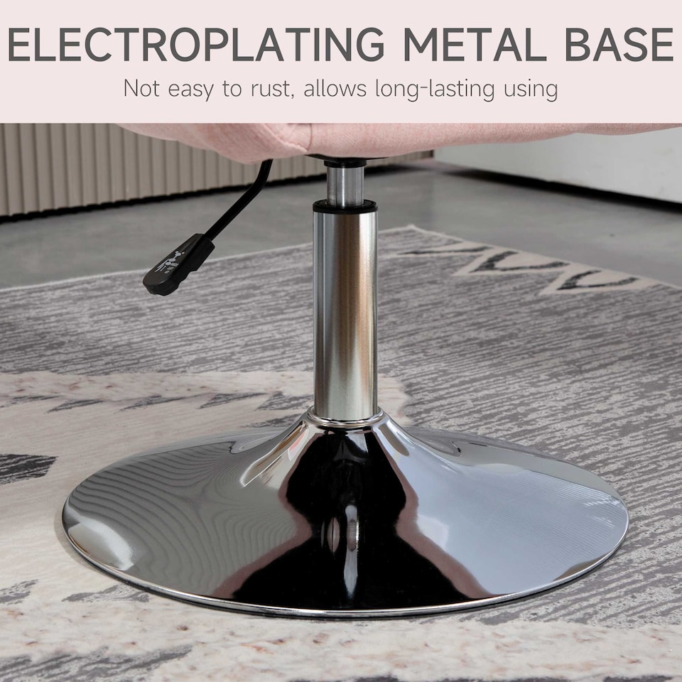 image 1 of HOMCOM Swivel Linen Fabric Accent Chair for Living Room Contemporary Vanity Armchair with Adjustable Height Thick Cushion Lumbar Support Armrest for Bedroom Office Pink