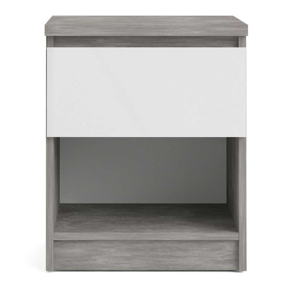image 1 of Naia Bedside 1 Drawer 1 Shelf in Concrete and White High Gloss