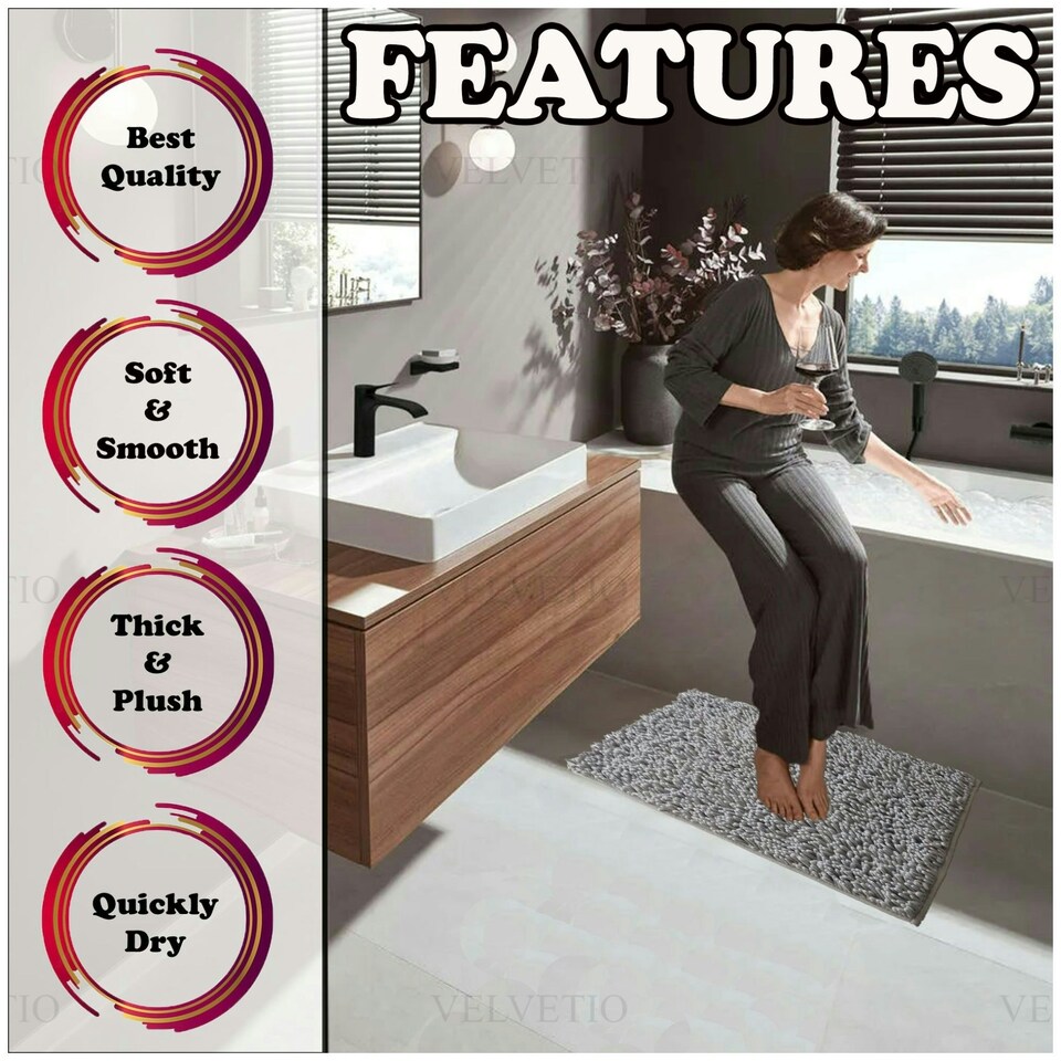 image 1 of VELVETIO Loop Bath Set Anti Slip Water Absorbent Soft Bathroom Rugs Blue | Peacock