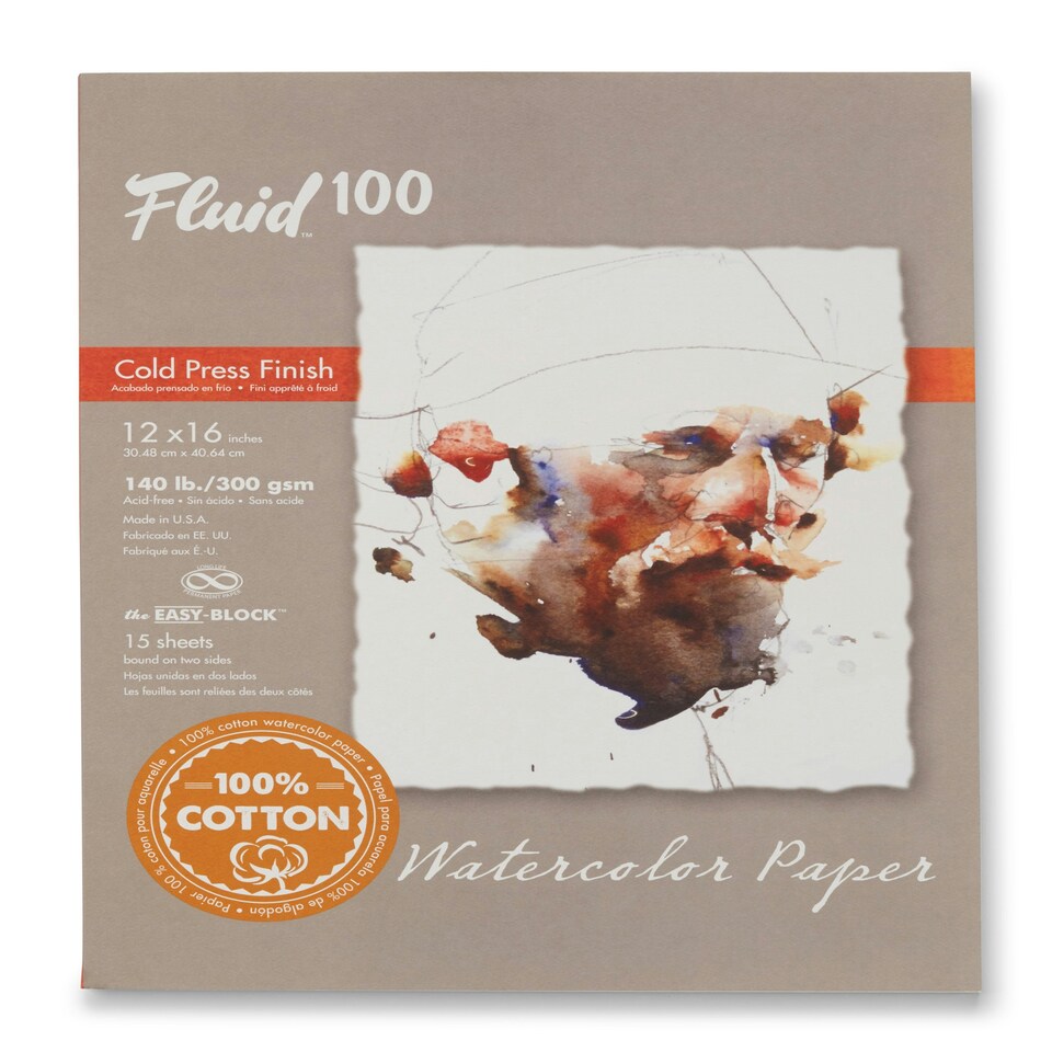 Speedball Fluid 100 Cold Press Watercolour Paper Block, White, 12 x 16inch