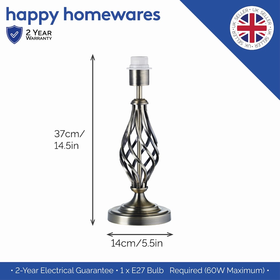 image 1 of Traditional Brushed Antique Brass Table Lamp Base with Twist Metal Stem Design | Gold | Antique Brass | 1