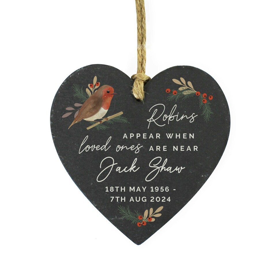 image 1 of Personalised Memorial Robins Appear Slate Heart