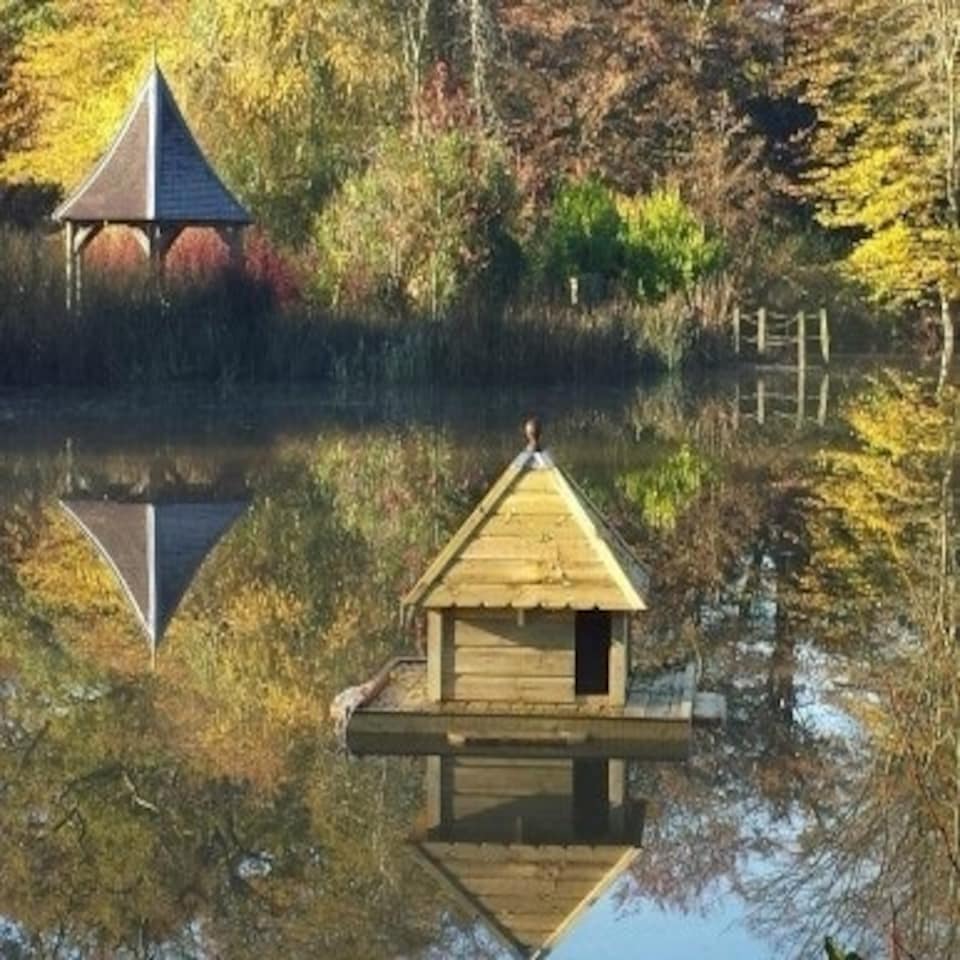 image 1 of Medium Square Indian Runner Floating Duck House, Waterfowl Nesting Box for Pond or Lake Brown | One Size