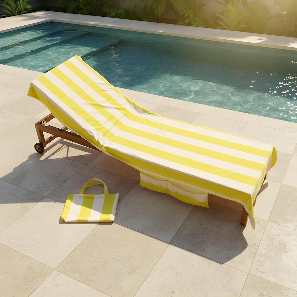 image 1 of OHS Stripes Beach Towel with Bag Quick Dry Absorbent Travel Spa | Yellow | One size