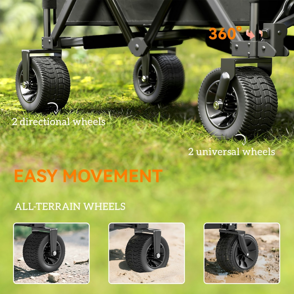 image 1 of Outsunny Folding Wagon Garten Cart Collapsible Camping Trolley on Wheels, Grey