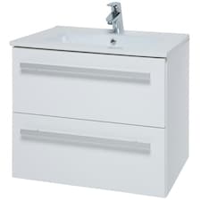 Bathroom 2-Drawer Wall Hung Vanity Unit with Ceramic Basin 600mm Wide - White - Brassware Not Included | White | White | 1