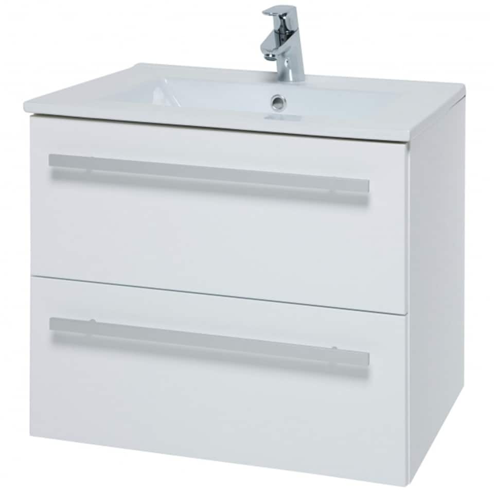 image 1 of Bathroom 2-Drawer Wall Hung Vanity Unit with Ceramic Basin 600mm Wide - White - Brassware Not Included | White | White | 1