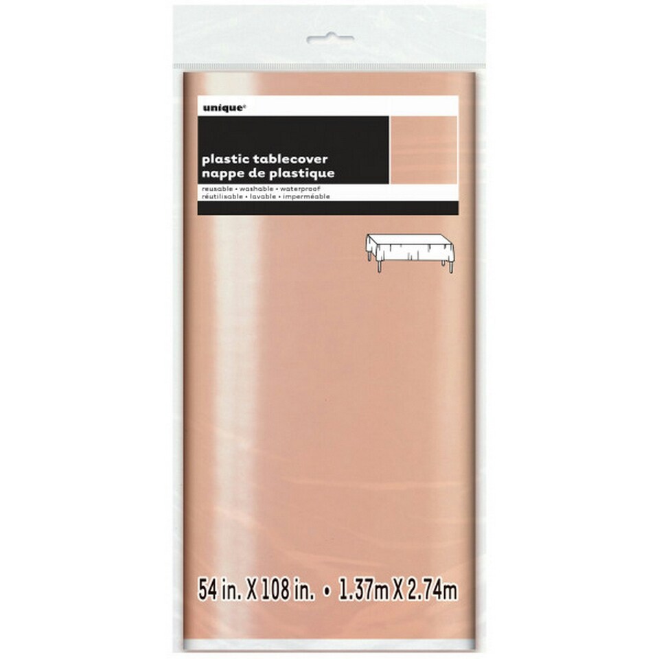 Unique Party Rectangular Foil Plastic Table Cover - Rose Gold - 1.37x2.74m