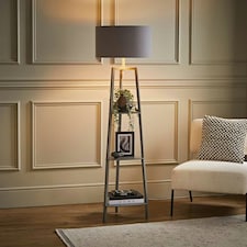 ValueLights Hiru Grey 3 Tier Shelf Floor Lamp Grey Copper Shade | Grey