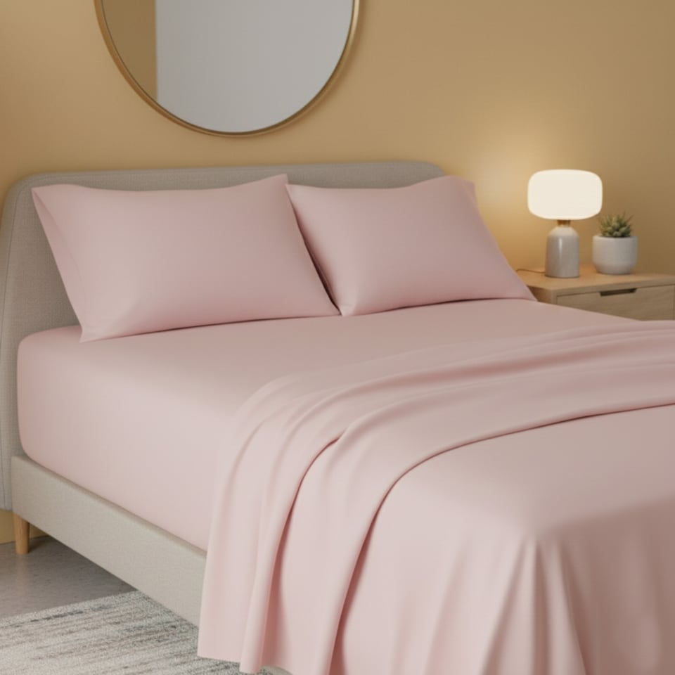image 1 of Flannelette Flat Sheet Soft Brushed Cotton Bedding for Warmth Comfort | Pink | Double