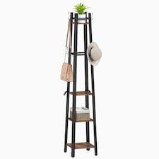 HOMCOM Industrial Coat Stand with 4 Storage Shelves and 8 Hooks Rustic Brown | Brown | Black | One Size