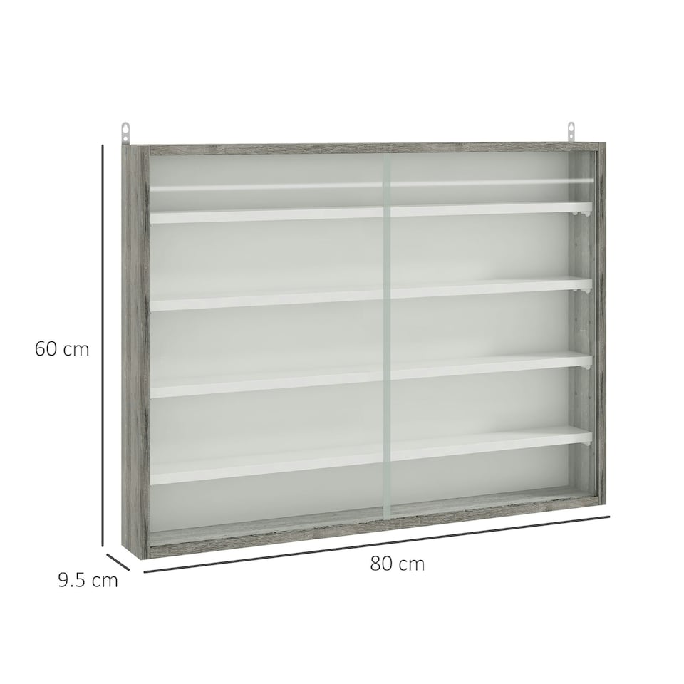 image 1 of HOMCOM 5-Tier Wall Display Shelf Unit Cabinet w/ Shelves Glass Doors Black/White