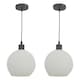image 1 of First Choice Lighting Set of 2 Betchley White Ribbed Glass Globe with Black Pendant Fittings Black | White