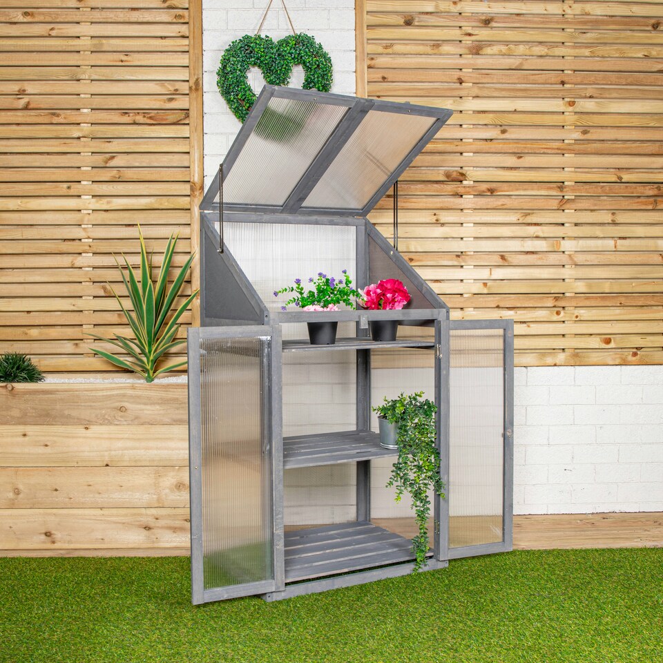 image 1 of Samuel Alexander Wooden Mini Greenhouse Cold Frame - Small Greenhouse Grey H120 x W69 x D49cm