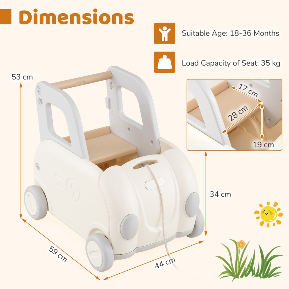 image 1 of COSTWAY Kids Train Toy Box Children Push Walker Cart White