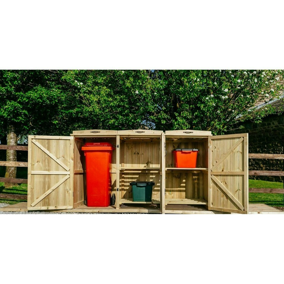 image 1 of Chatburn 1 Wheelie Bin/4 Recycle Box Store - L80.4 x W192 x H120 cm - Fits 1 x 180L or 1 x 240L Wheelie Bins & 4 x Recycle Boxes Brown