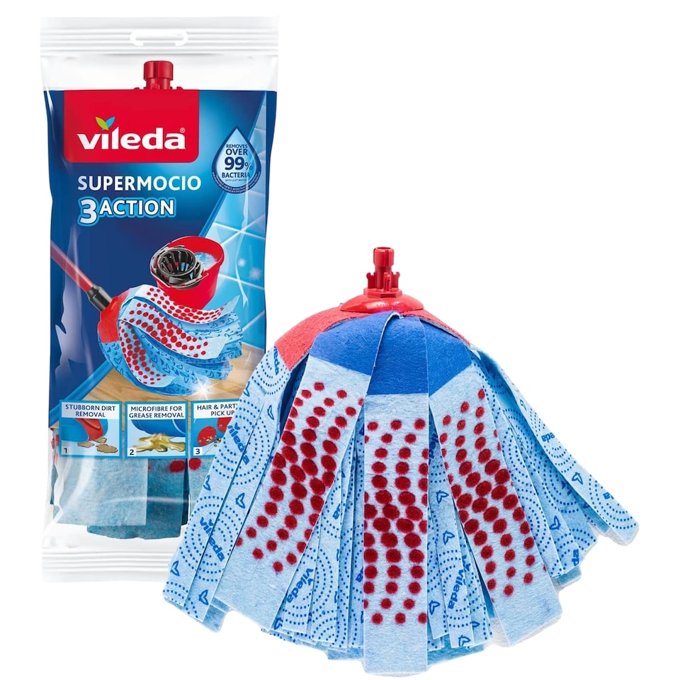 image 1 of Vileda SuperMocio 3 Action Mop Refill Microfibre Floor Cleaning Replacement Head