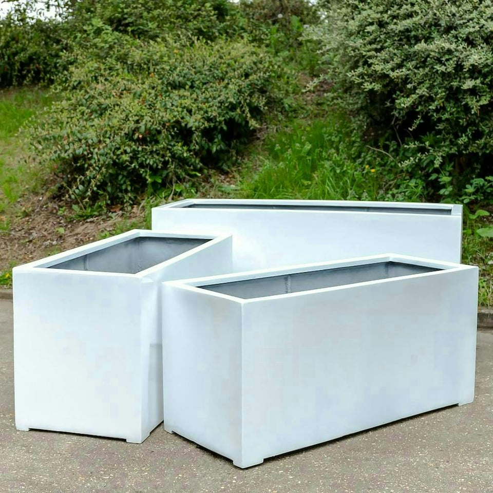 image 1 of Primrose Large Stone Composite White Trough Outdoor Garden Planter 120cm