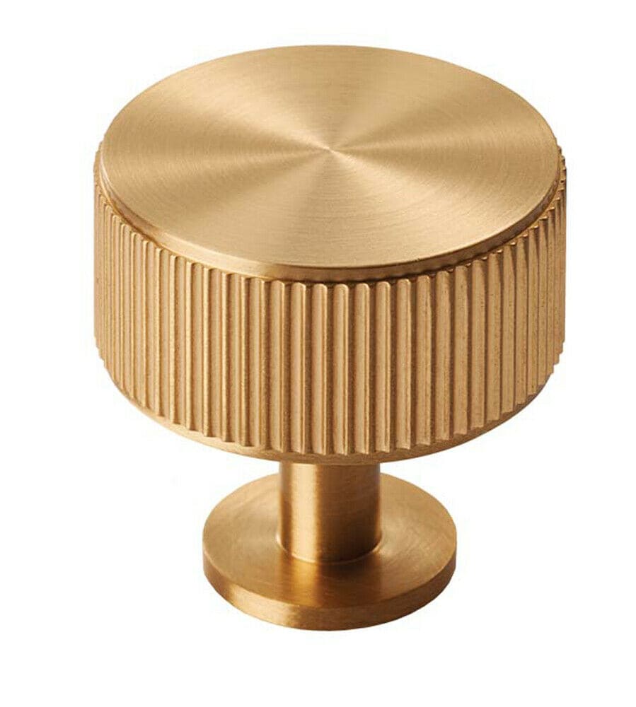 Loops Lined Radio Cupboard Door Knob - 35mm Diameter - Satin Brass Cabinet Handle in Metallics