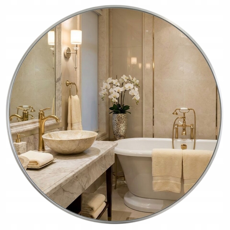 image 1 of Round Bathroom Mirror 80cm Frameless Polished Edge 4mm Silver Glass
