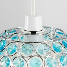ValueLights Modern Chrome Globe Ceiling Light Shade With Teal Acrylic Crystal Effect Jewels Blue