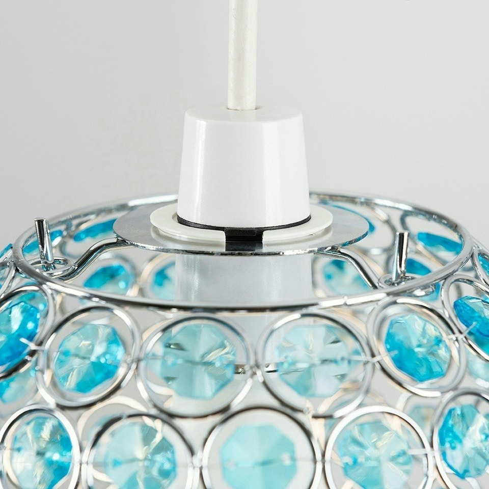 image 1 of ValueLights Modern Chrome Globe Ceiling Light Shade With Teal Acrylic Crystal Effect Jewels Blue