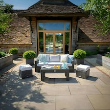 Classic Rattan 5 Seater Sofa Set with Coffee in Stone