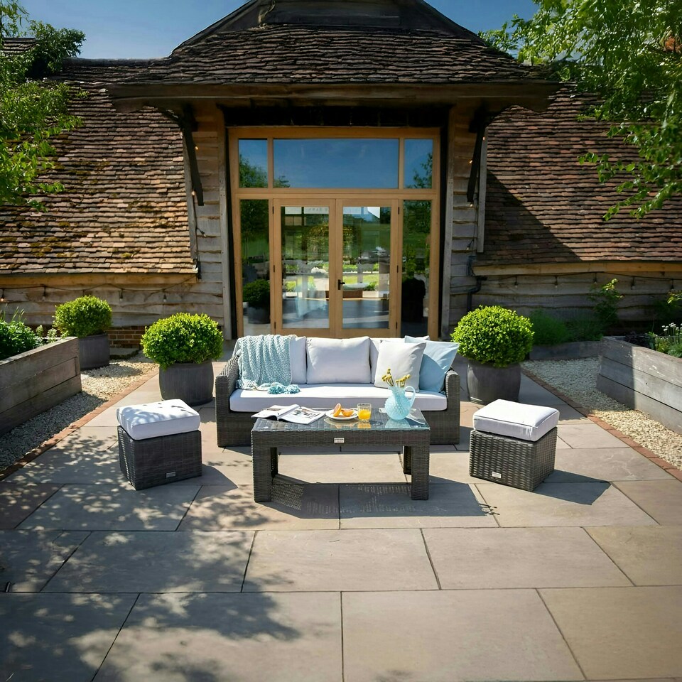 image 1 of Classic Rattan 5 Seater Sofa Set with Coffee in Stone