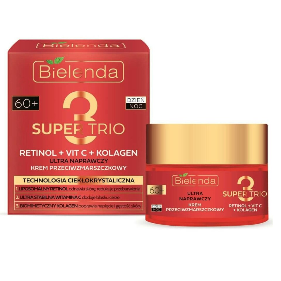 image 1 of Bielenda Super Trio Retinol + Vit C + Collagen Ultra Repairing Anti-Wrinkle 60+ Cream 50ml