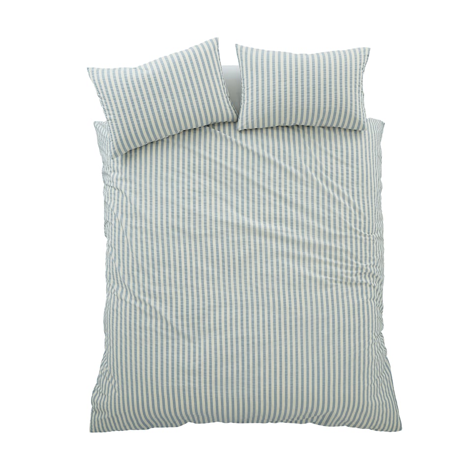 image 1 of Pineapple Elephant Cotton Rich Woven Stripe Duvet Cover Set | Blue | Super King