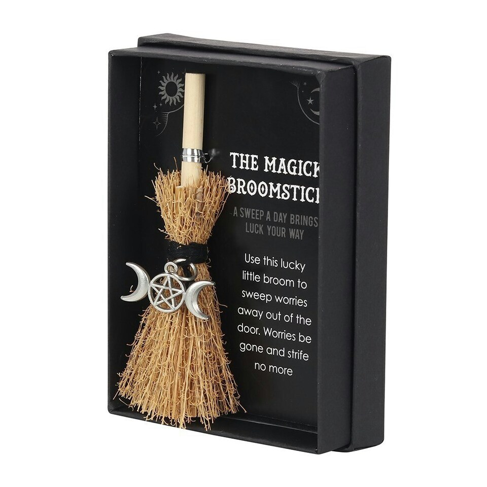 image 1 of Something Different Mini Magick Triple Moon Broomstick - Brown/Silver - One Size