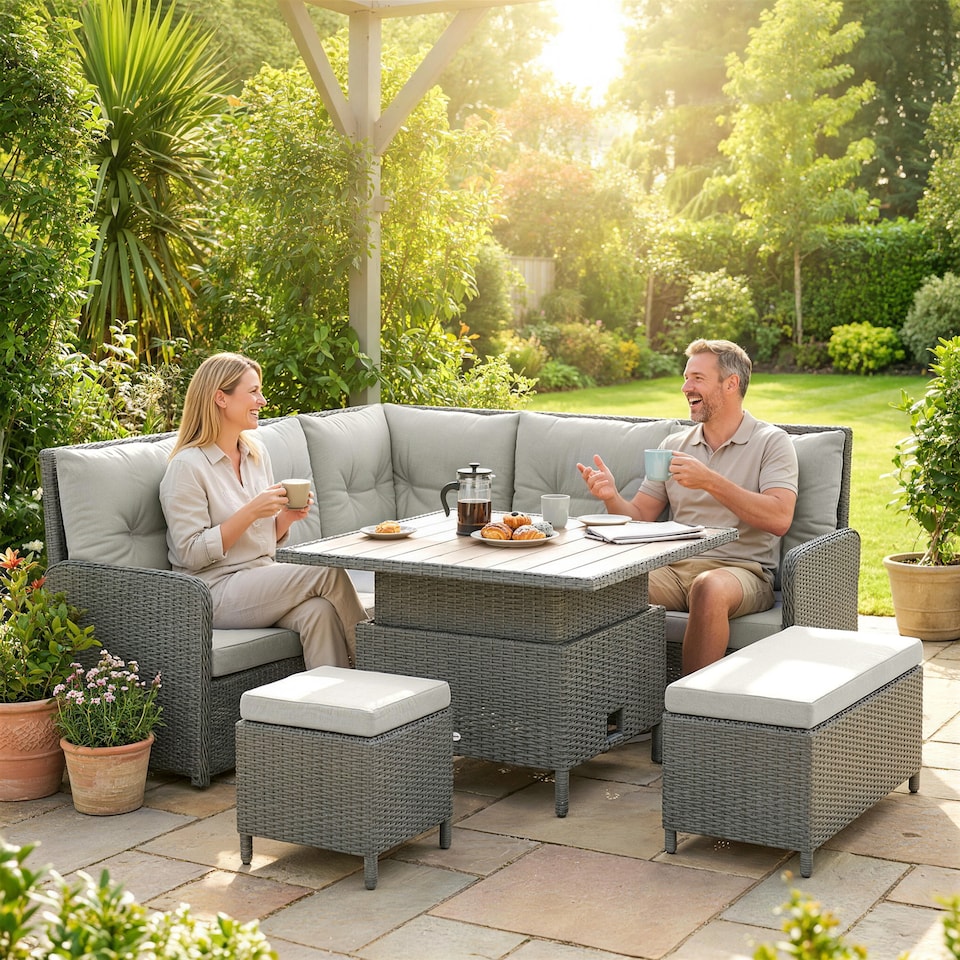 image 1 of Outsunny 6 PCs Rattan Garden Furniture Sectional Corner Sofa, Dark Grey | Grey | Dark Grey | Five Plus Seater