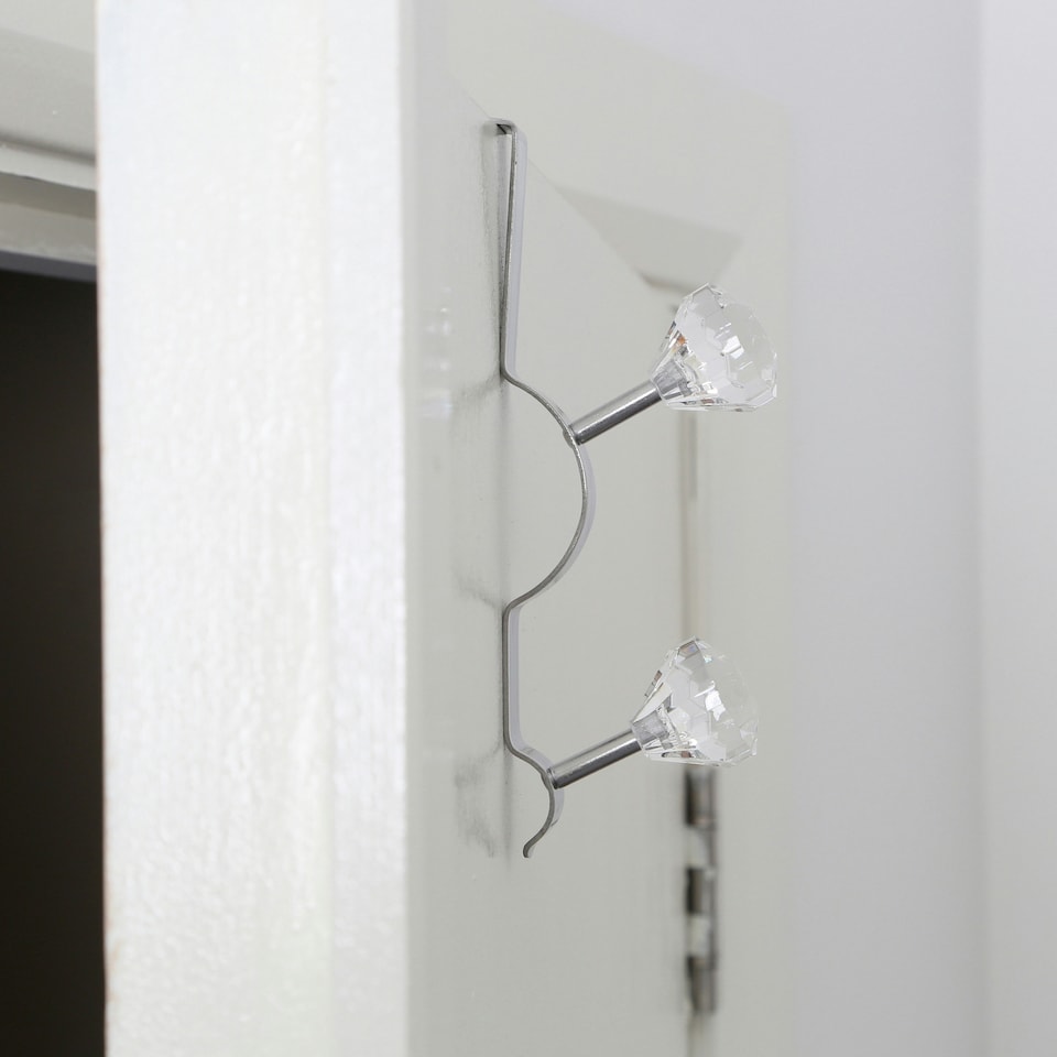 image 1 of Interiors by Premier Over Door Double Hook With Clear Diamantes, Metal Hook For Coats, Towels Or Accessories, Easy Over-The-Door