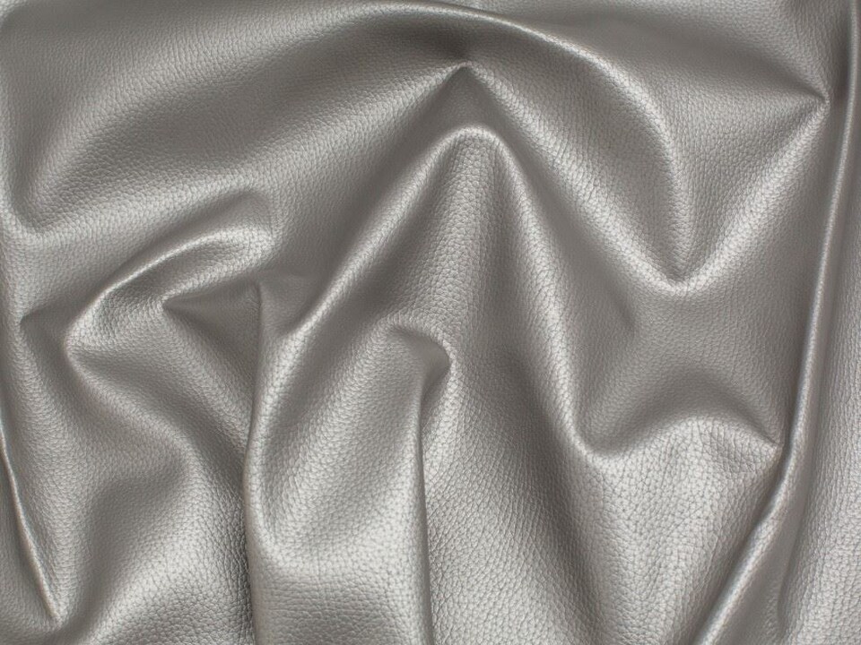 Minerva Core Range Silver Fire Retardant Faux Leather Fabric for Bag Making, Dressmaking, Upholstery, 140cm / 55" Wide - per metre