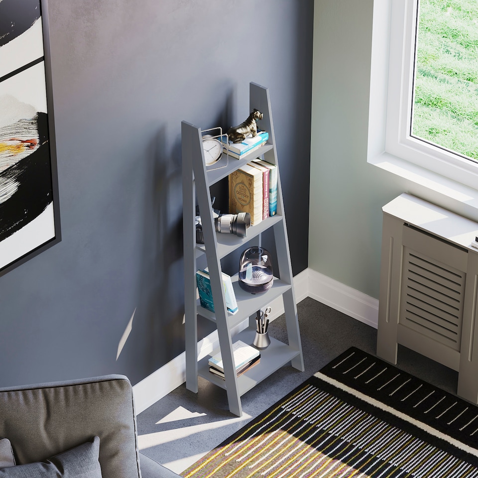 image 1 of Vida Designs Bristol 4 Tier Step Ladder Bookcase Display Storage, Grey