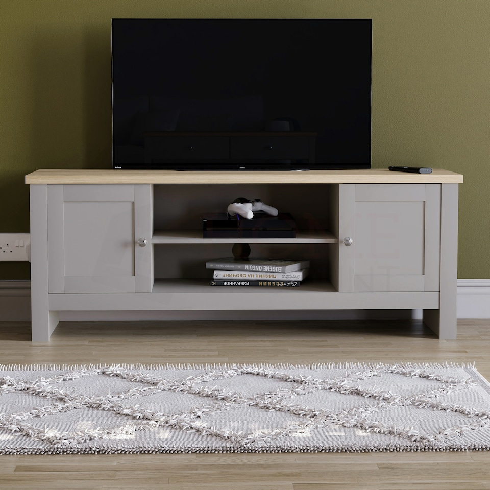 image 1 of Vida Designs Arlington 2 Door TV Unit Shaker Entertainment Storage, Grey & Oak | Grey | Grey & Oak | 1