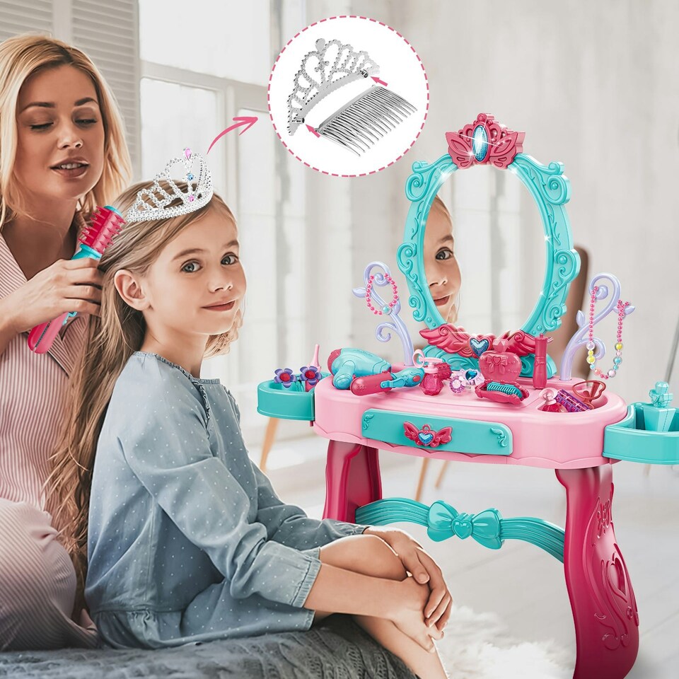 image 1 of Role Play Girls Dressing Vanity Table Set Makeup Set with Light and Sound