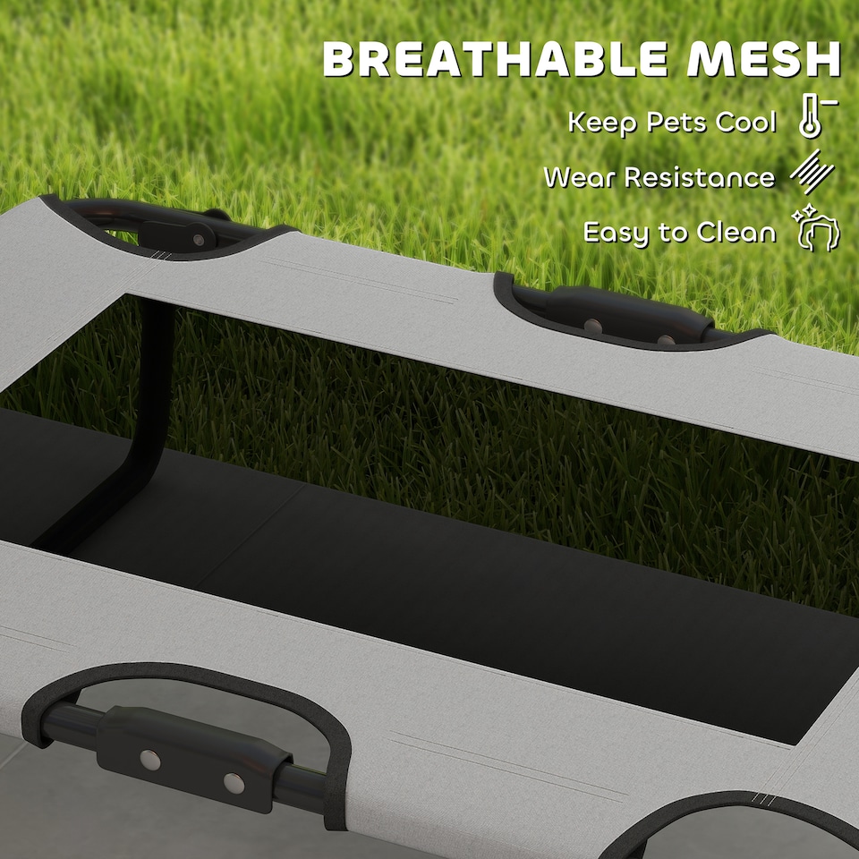 image 1 of PawHut Raised Dog Bed with Breathable Mesh for S & M Dogs, Light Grey | Grey | Light Grey | S
